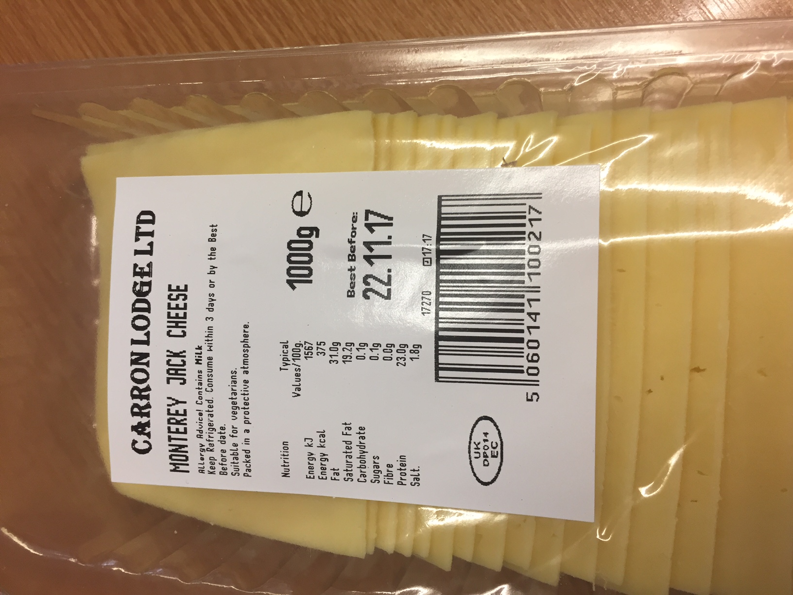 Monterey Jack Slices 1kg Chilled Cheese Cheddar