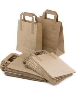 Weller Brown Kraft Paper Tape Handle Takeaway Bags x 100