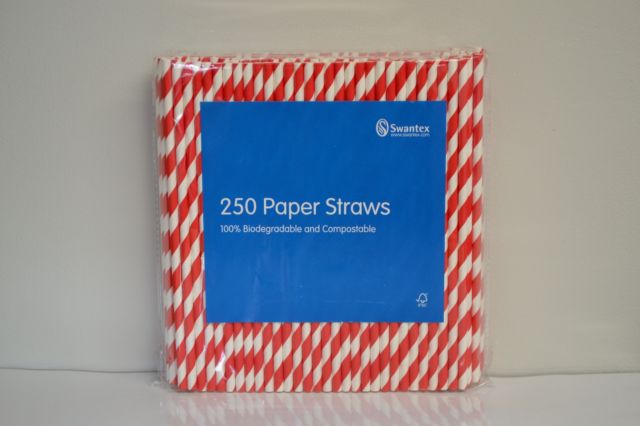 Red & White Striped Paper Straws x 250