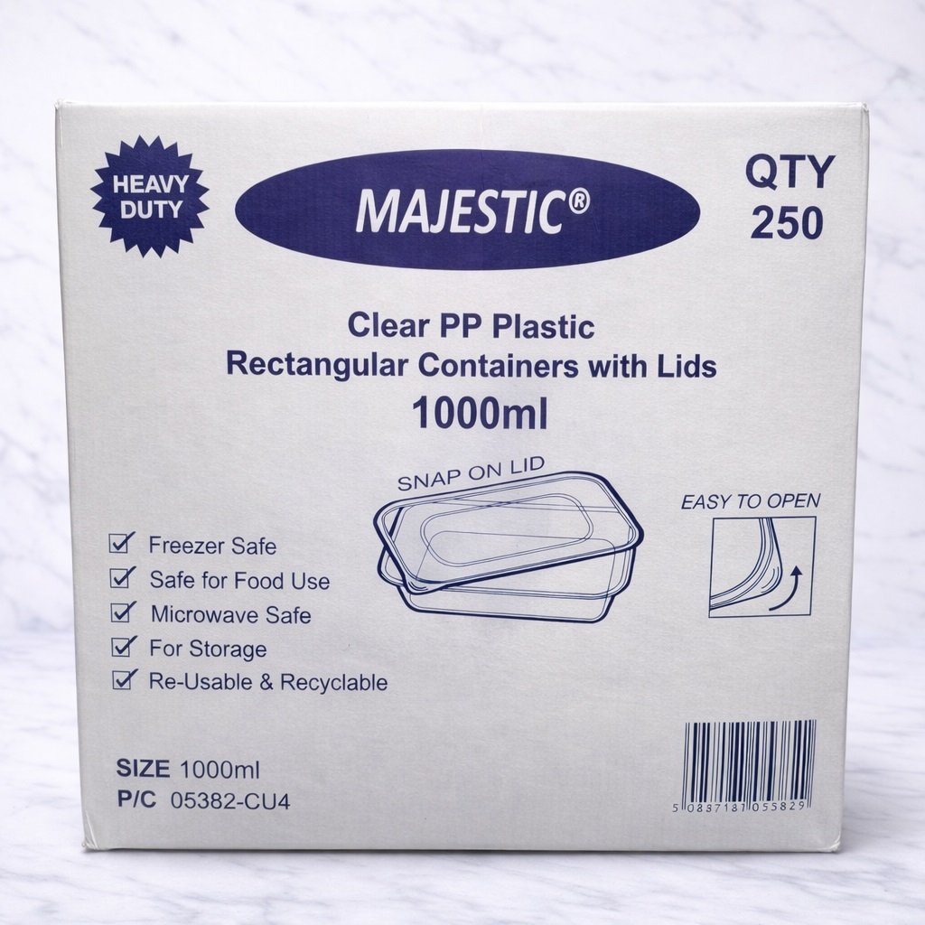 Majestic Microwavable Containers + Lids 1000cc 250s