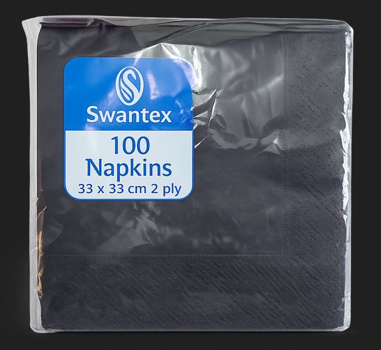 Swantex Black Napkins 33cm 2ply  x 100s