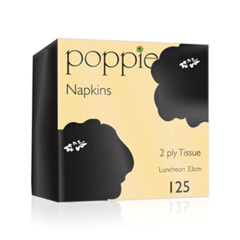 Poppies Black Napkins 33cm 2ply x 125s
